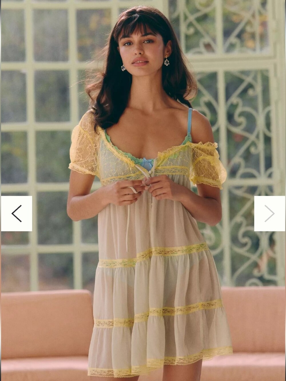 Sheer Lace-Trim Babydoll Dress - Size: L
